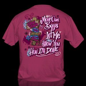 Move Over Boys, Camo Wearing, Fishing, Mudding T Shirt ~ Pink ~ Small